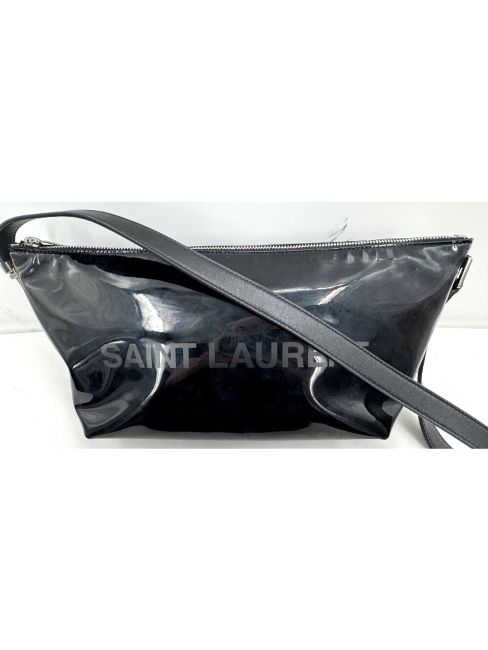 Vintage 90s Y2K Black Leather PVS YSL Saint Laurent Handbag Shoulder Bag Purse